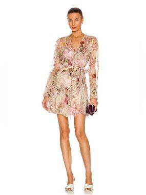 Zimmermann Dancer Lantern Sleeve Mini Dress in Alabaster Garden Floral, size 1
